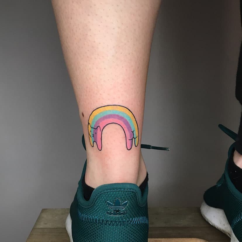 Rainbow cat tattoo
