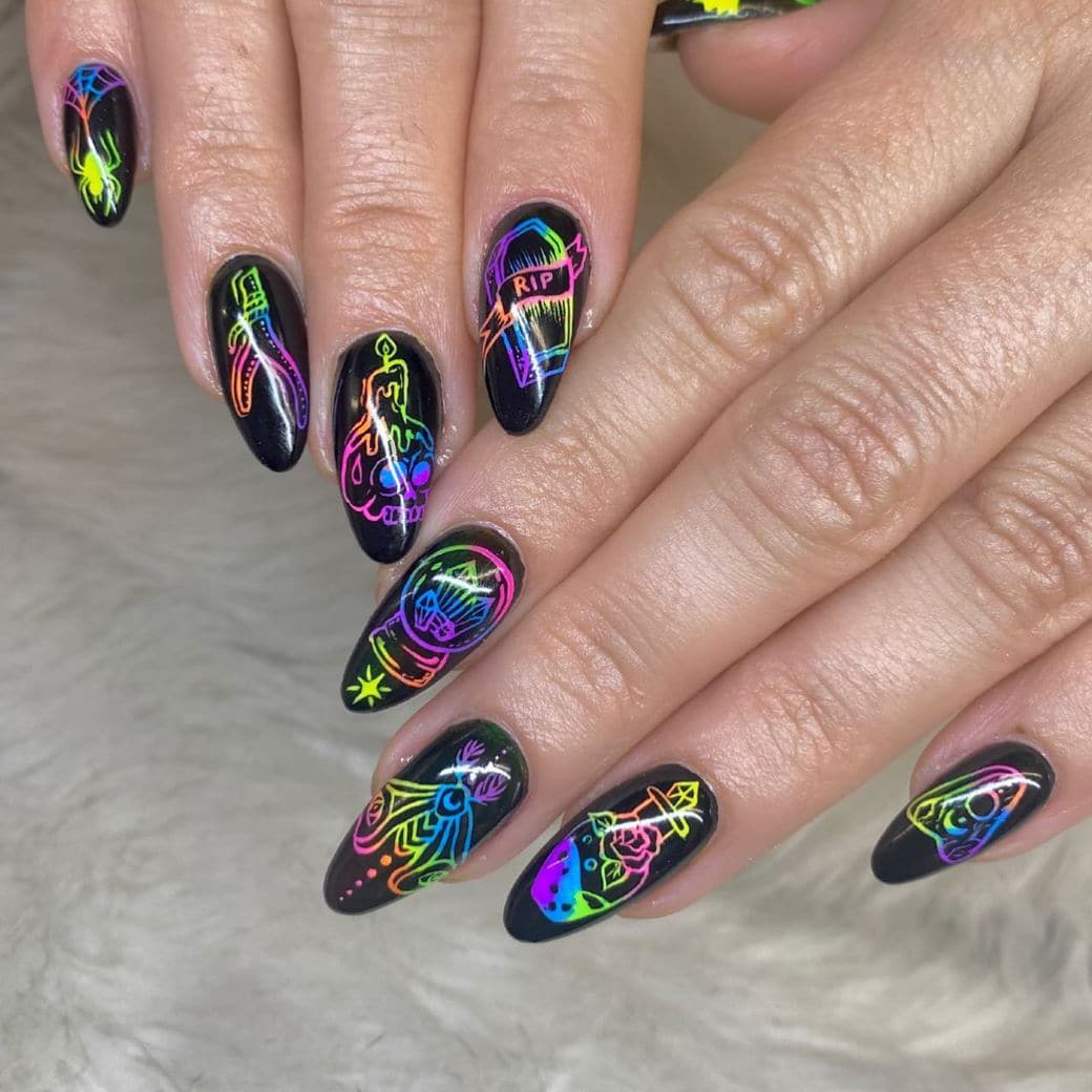 Rainbow long Halloween nails