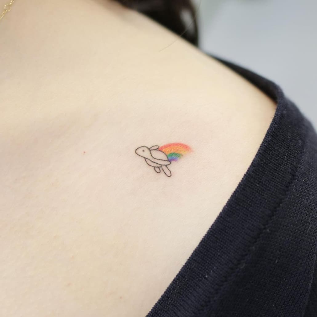 Rainbow turtle tattoo