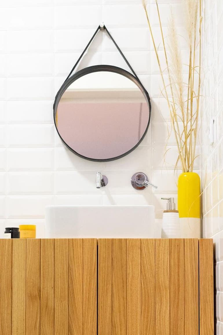 Small bathroom with bright yellow