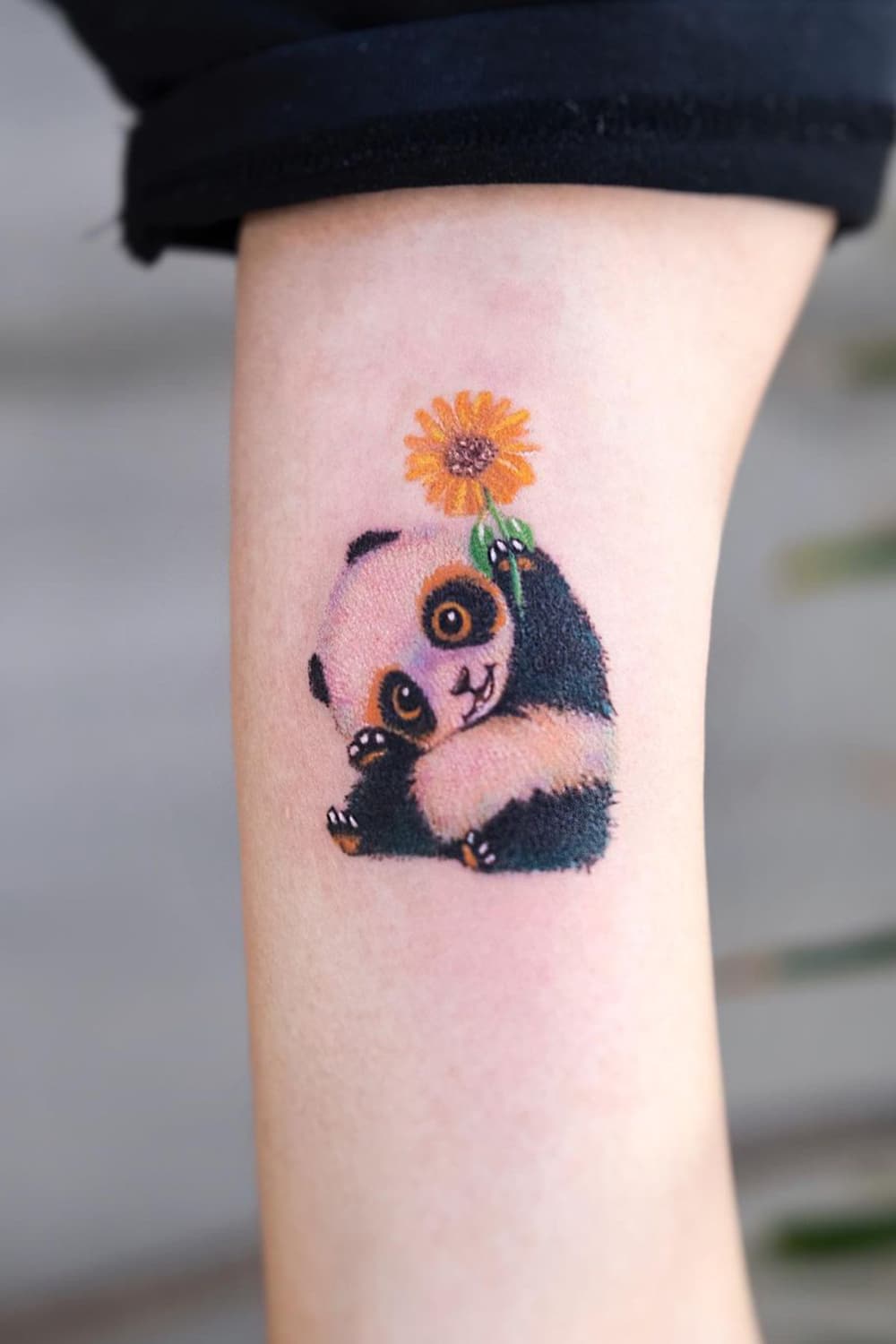 Sunflower and Panda Tattoo