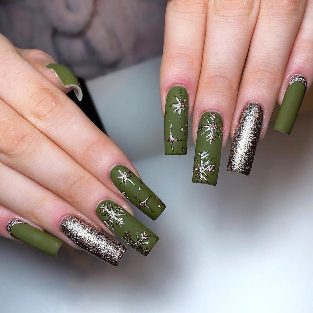 Olive green square long nails