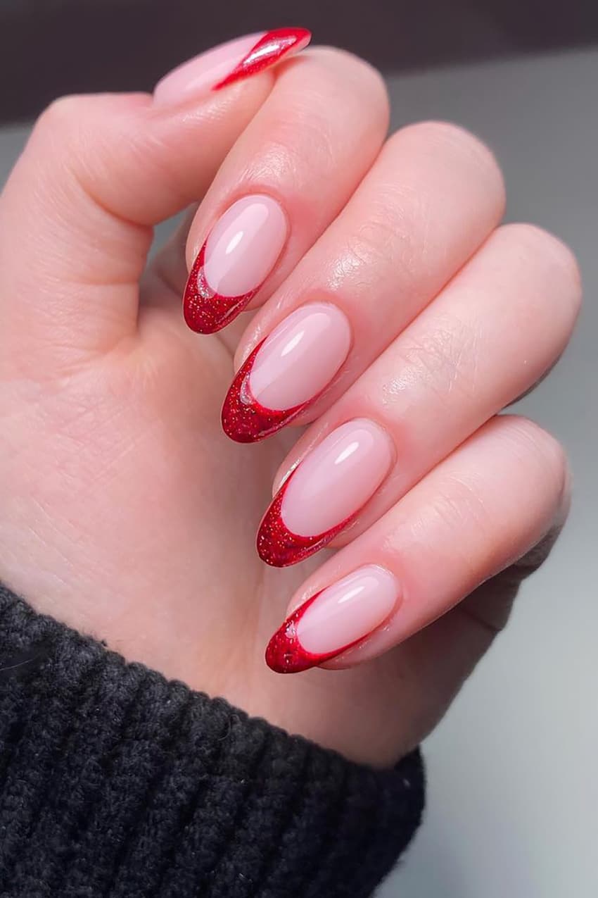 Red French glitter nails