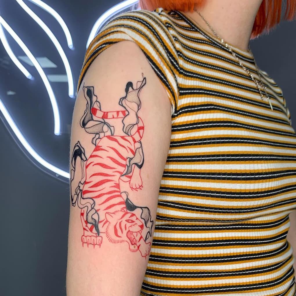 Tiger red ink tattoo