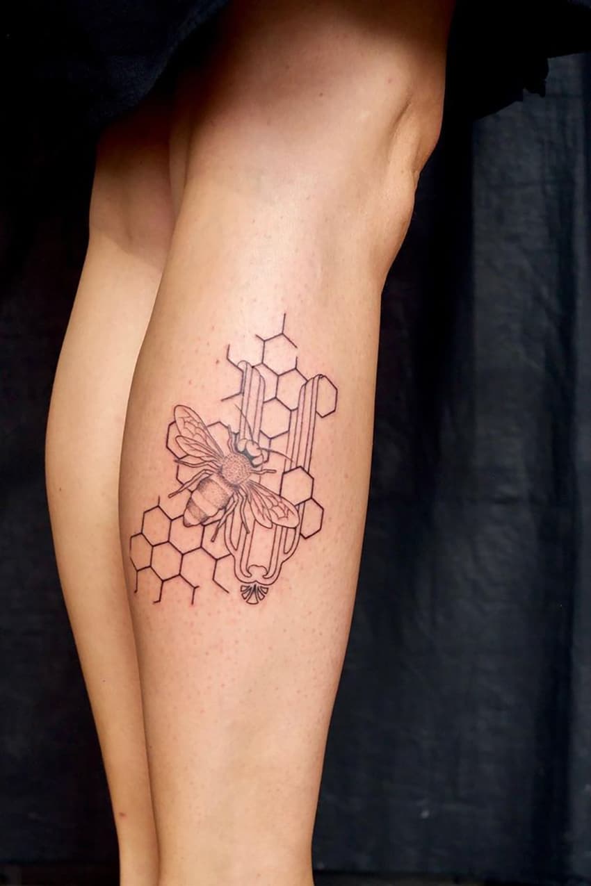 Bee and Honeycomb Geometric Tattoo