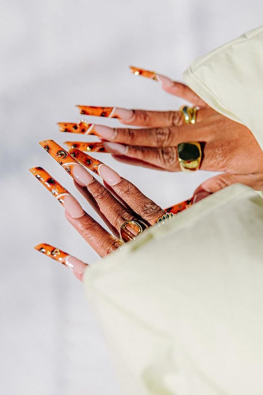 Brown, Orange, Yellow Lipstick Nails