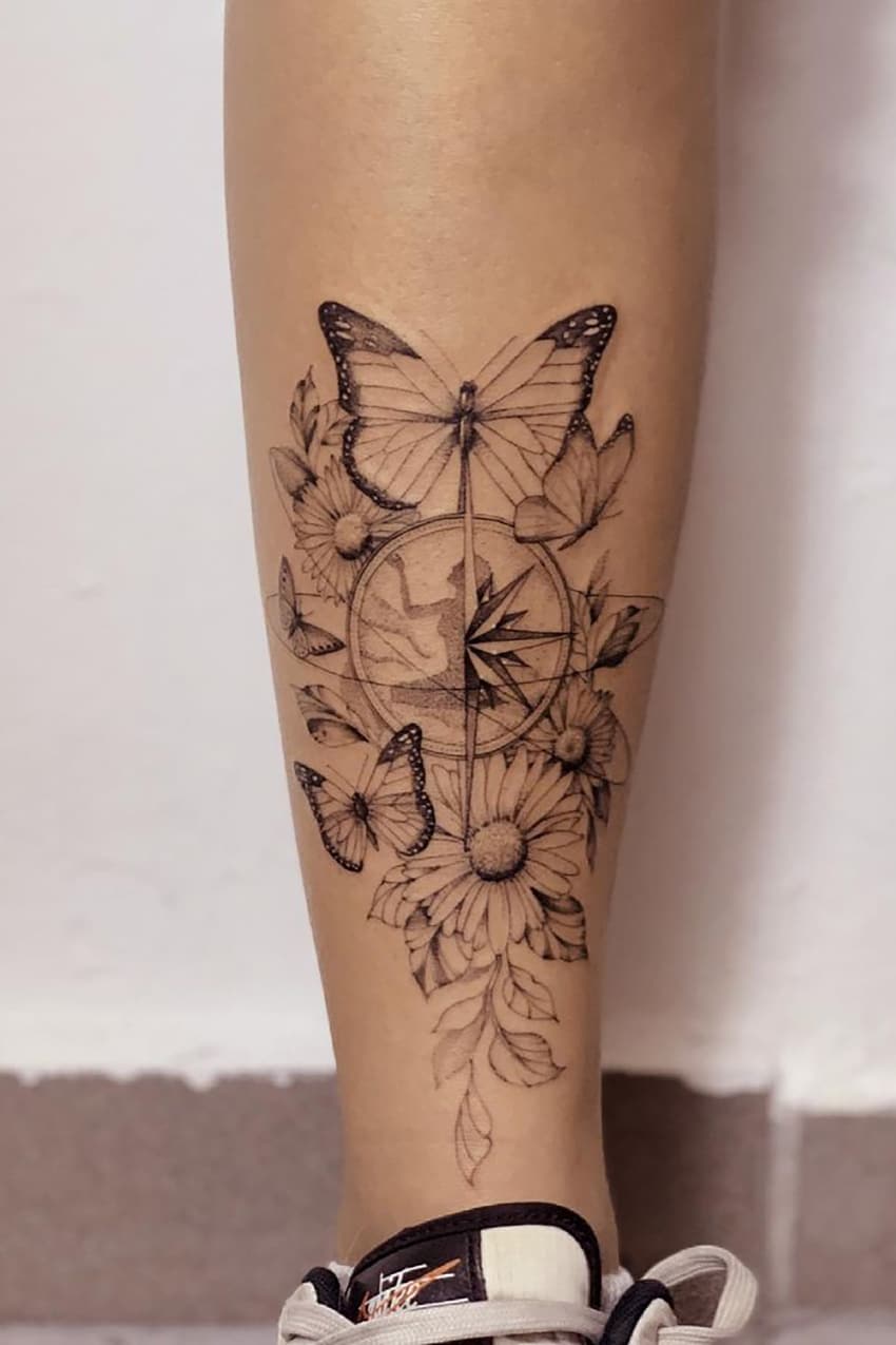 Butterfly Compass Tattoo