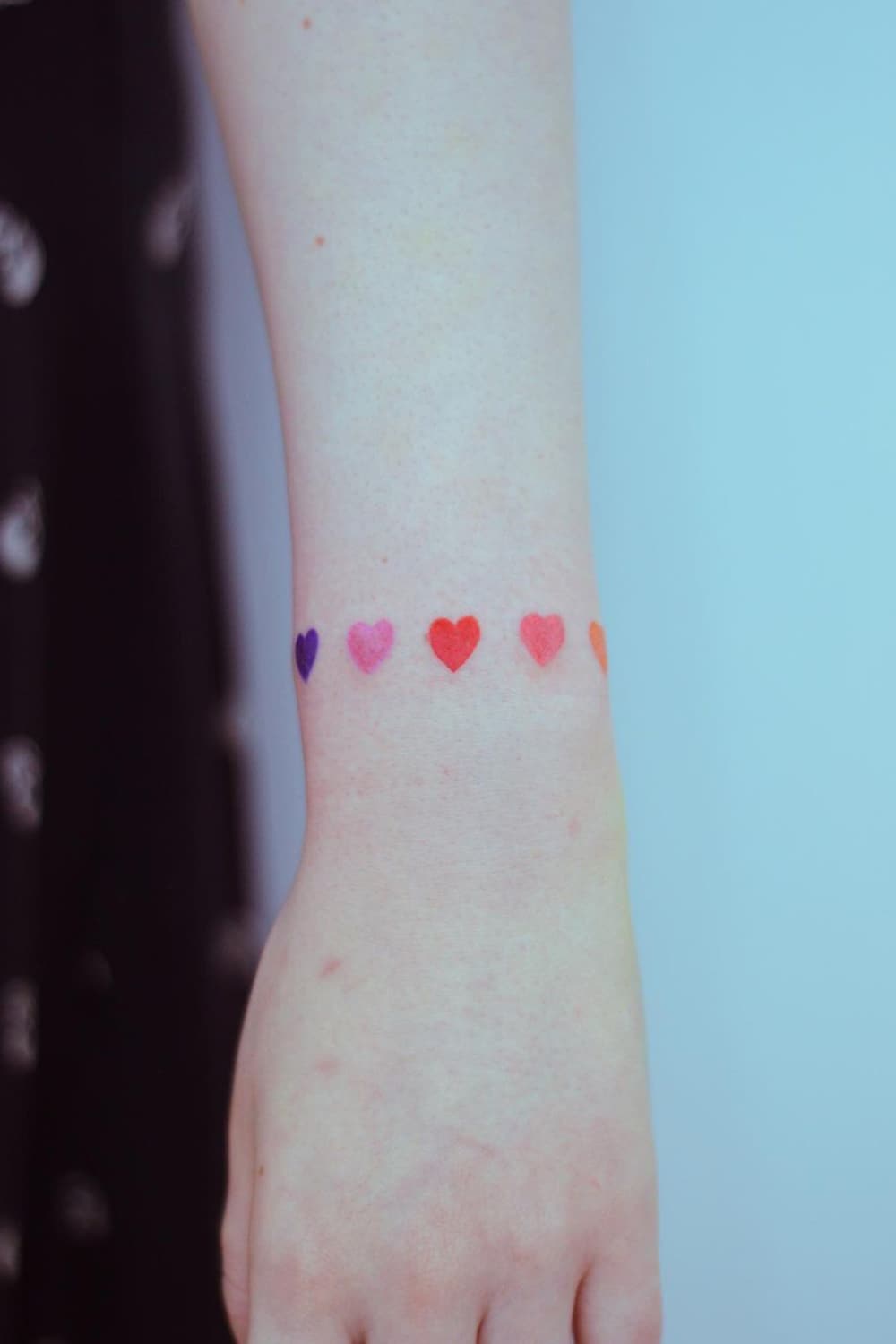 Colorful Heart Bracelet Tattoo