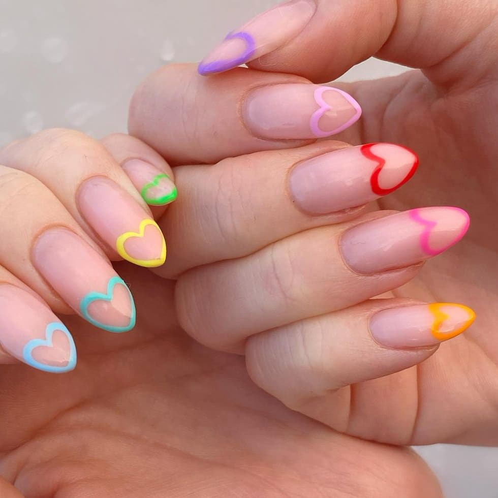 Colorful heart nails