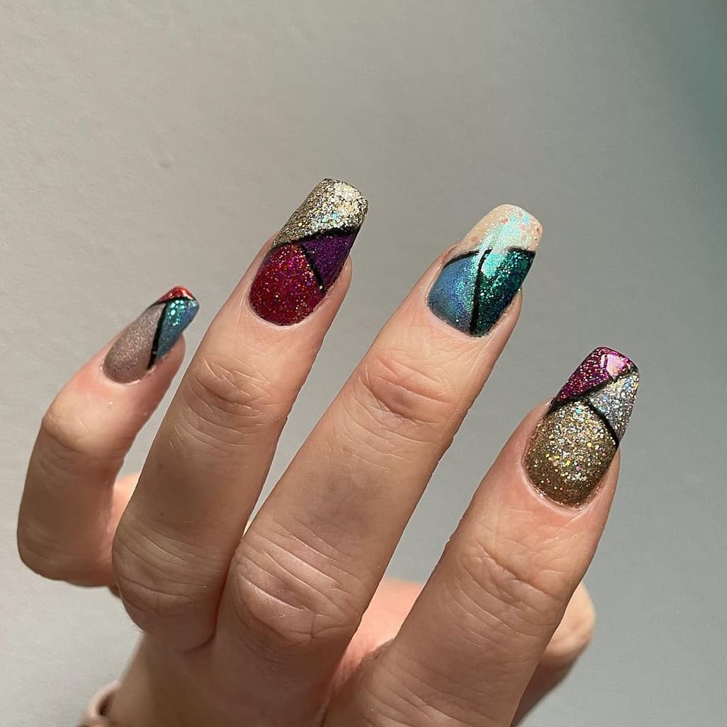 Colorful Coffin New Year Nails