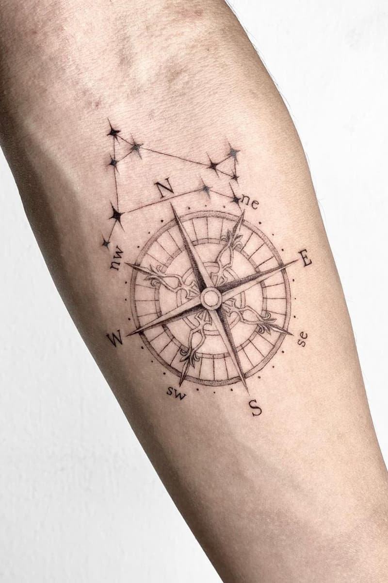 Constellation compass tattoo