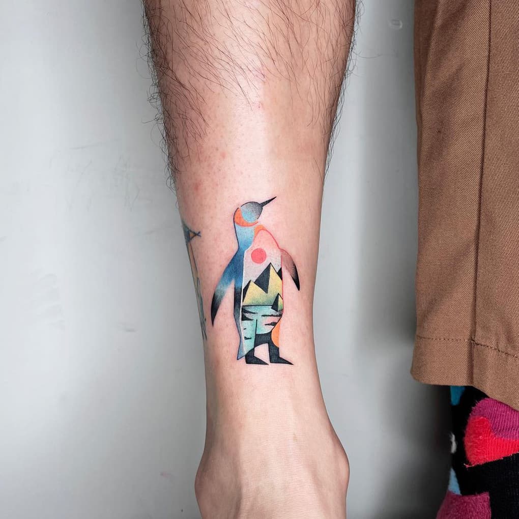 Creative Penguin Geometric Tattoo