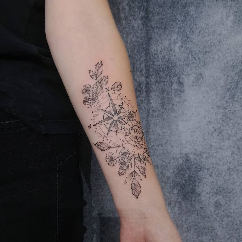 Flower Compass Tattoo