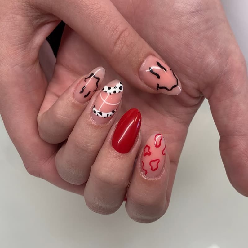 Fun nails with red accents
