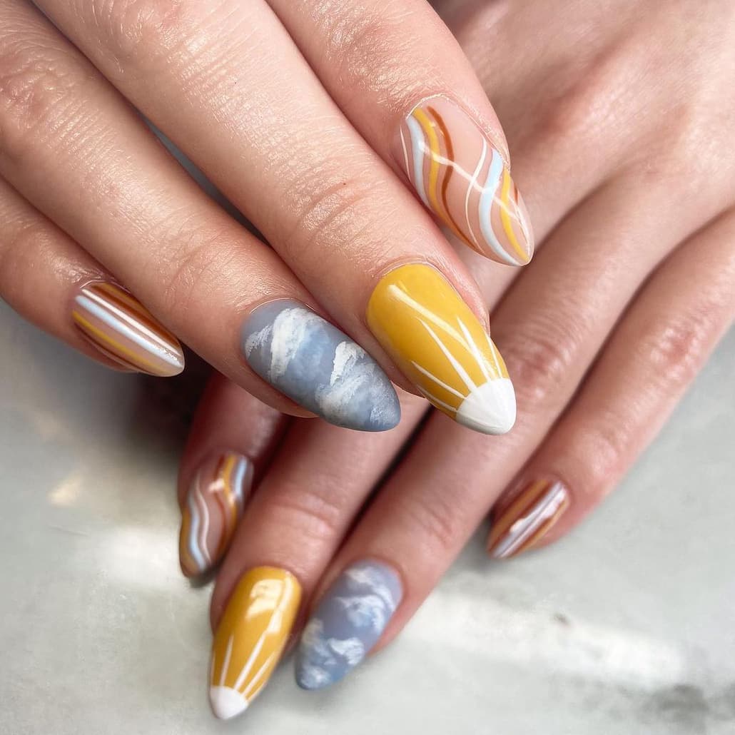 Glamorous sun almond nails
