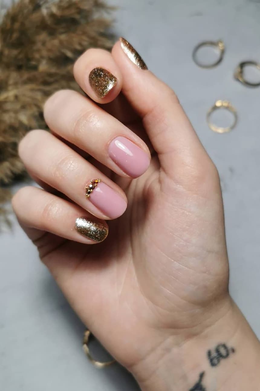 Gold and Nude New Year Nails