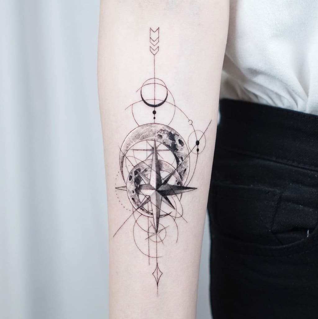 Moon Compass Tattoo