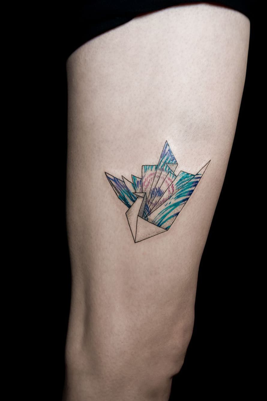 Paper Crane Geometric Tattoo