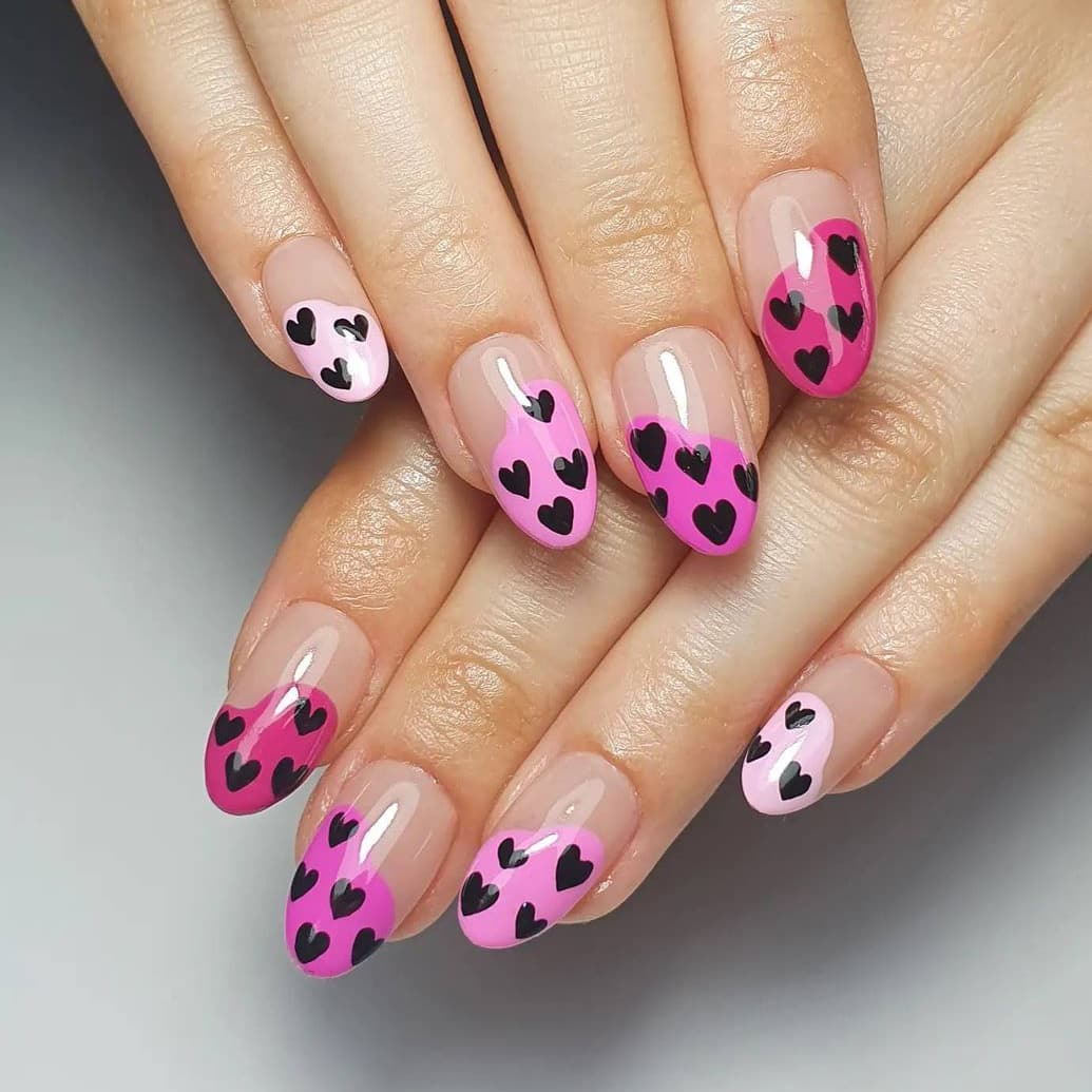 Pink heart nails