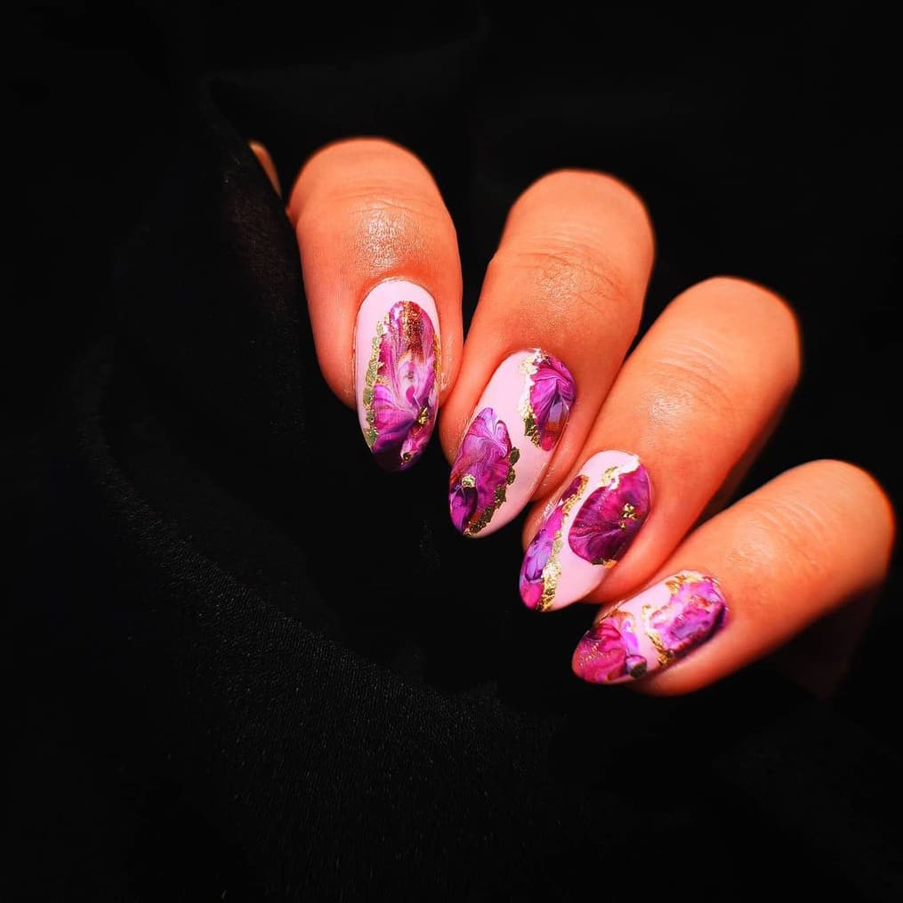Purple crystal New Year nails