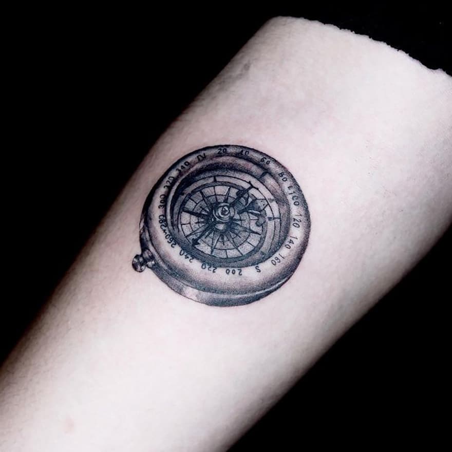 Realistic Compass Tattoo