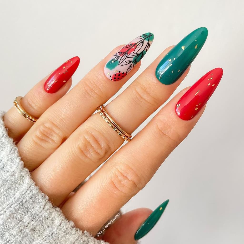 Red and green combination nails