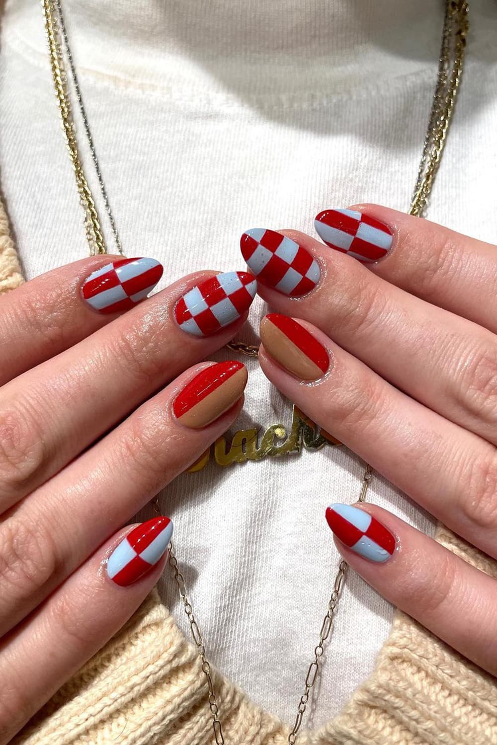 Red checkerboard nails