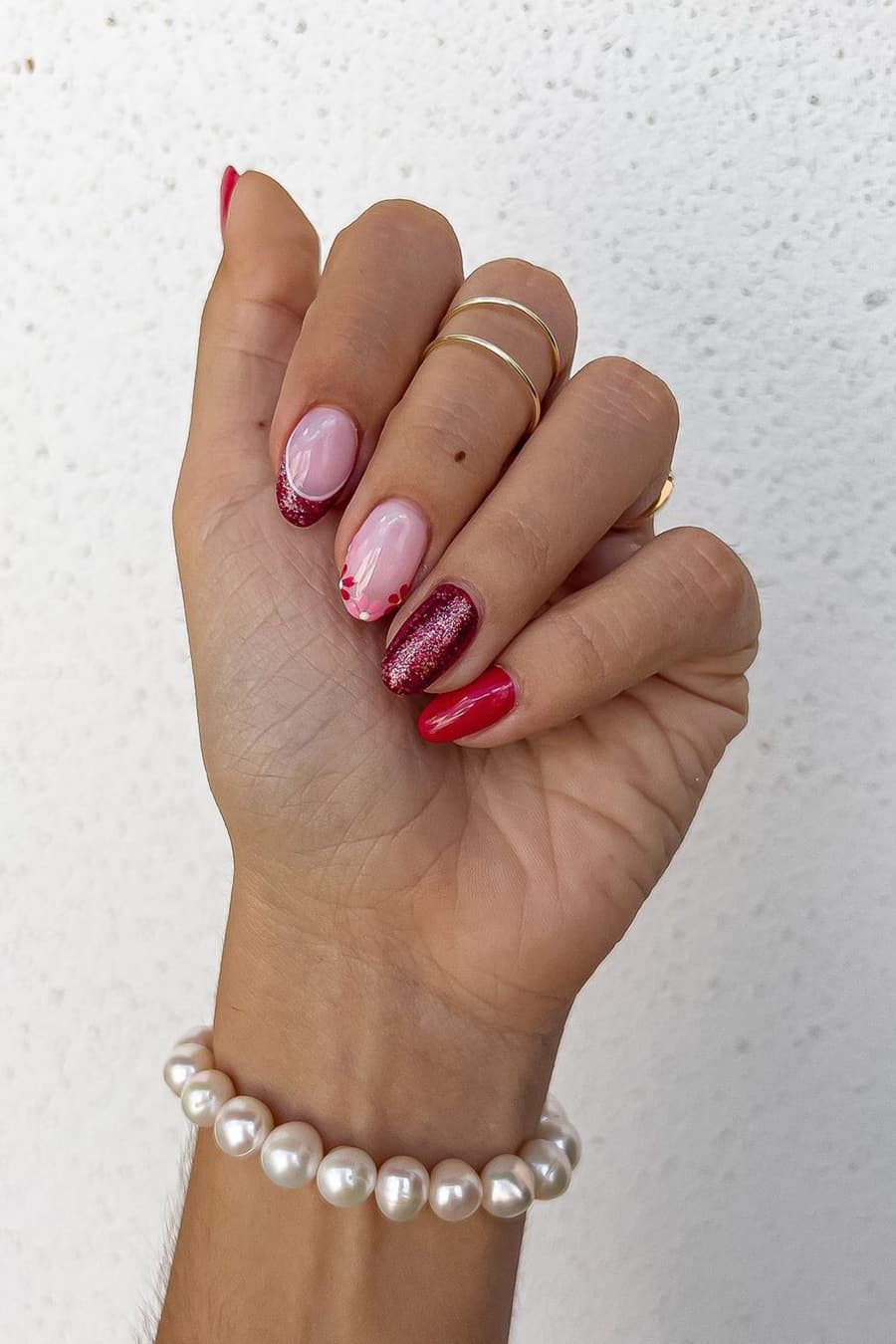 Rose gold and red nails