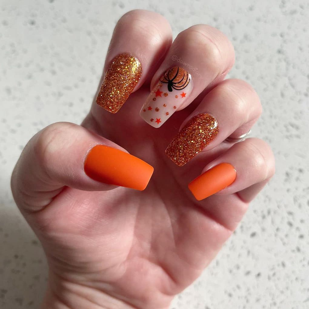 Shiny Thanksgiving Pumpkin Nails