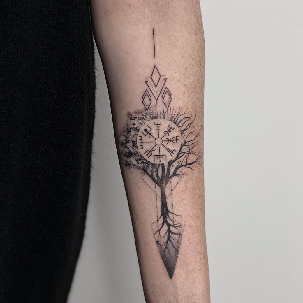 Tree compass tattoo