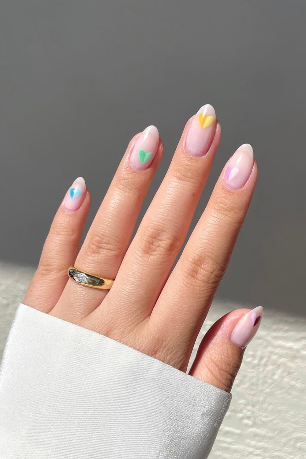 Two-color heart almond nails