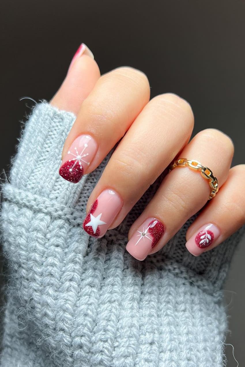 Vibrant red nude nails