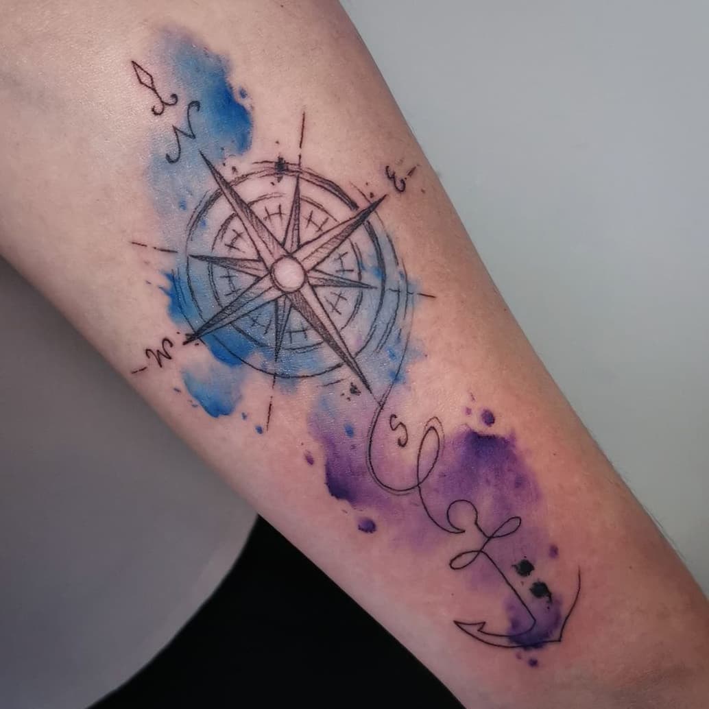 Watercolor Compass Tattoo