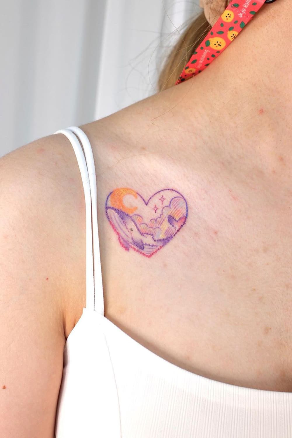 Whale and Moon Heart Tattoo