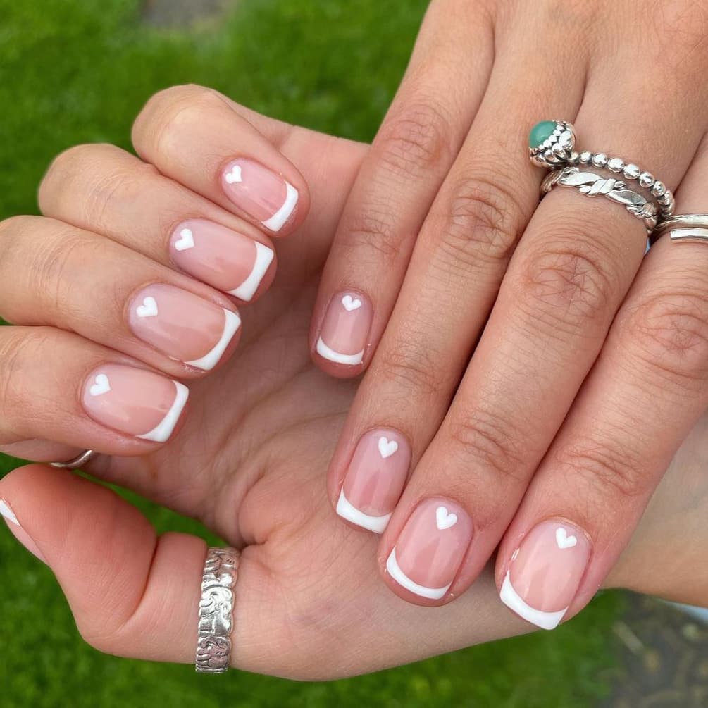 White heart French nails