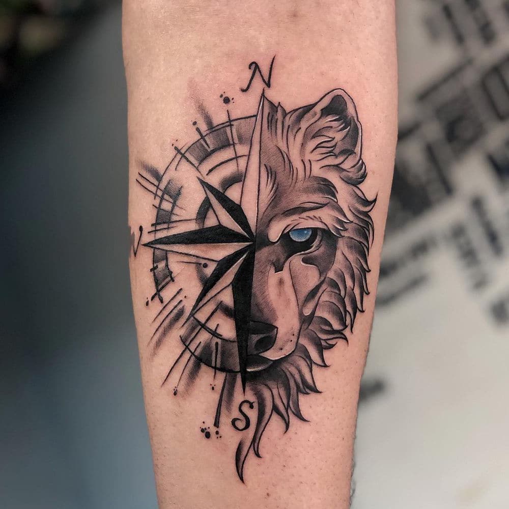Wolf Compass Tattoo