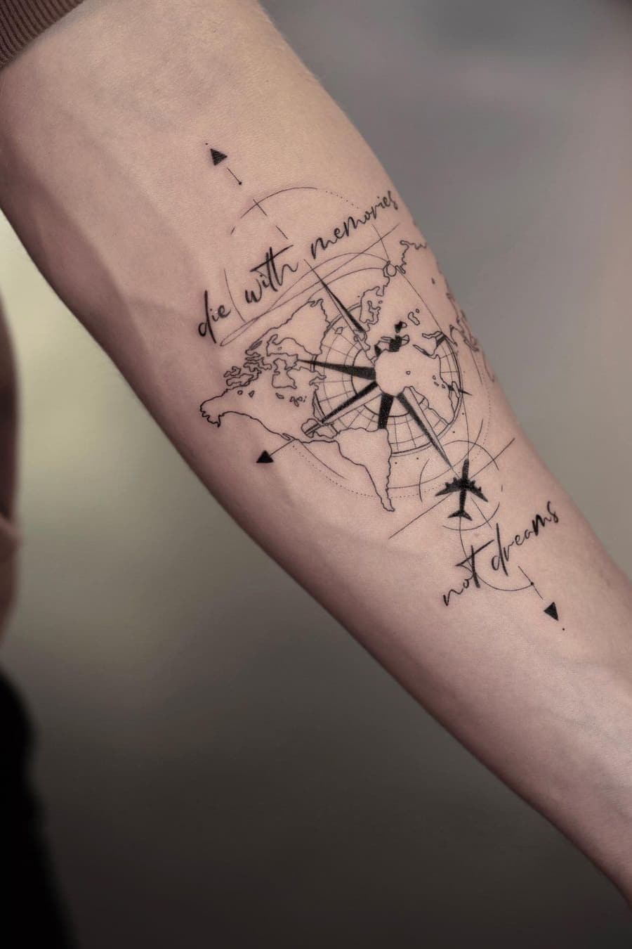 World Map Compass Tattoo