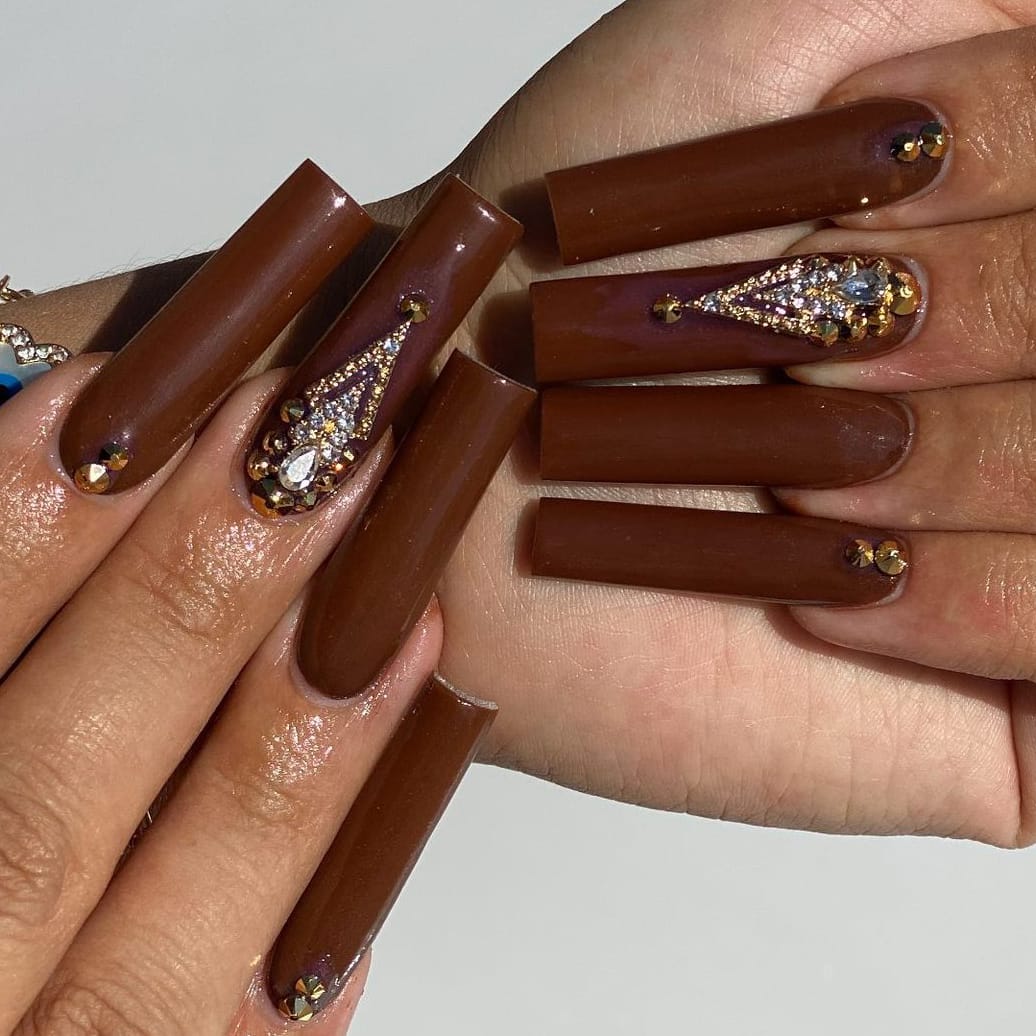 Chocolate birthday square nails