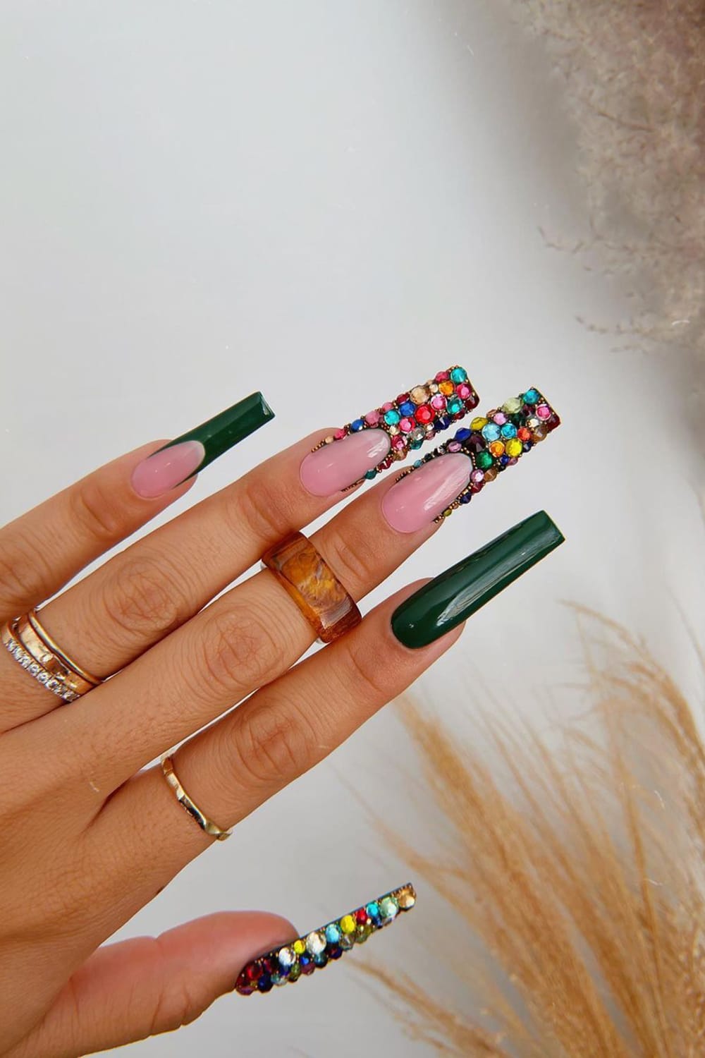 Green birthday long nails