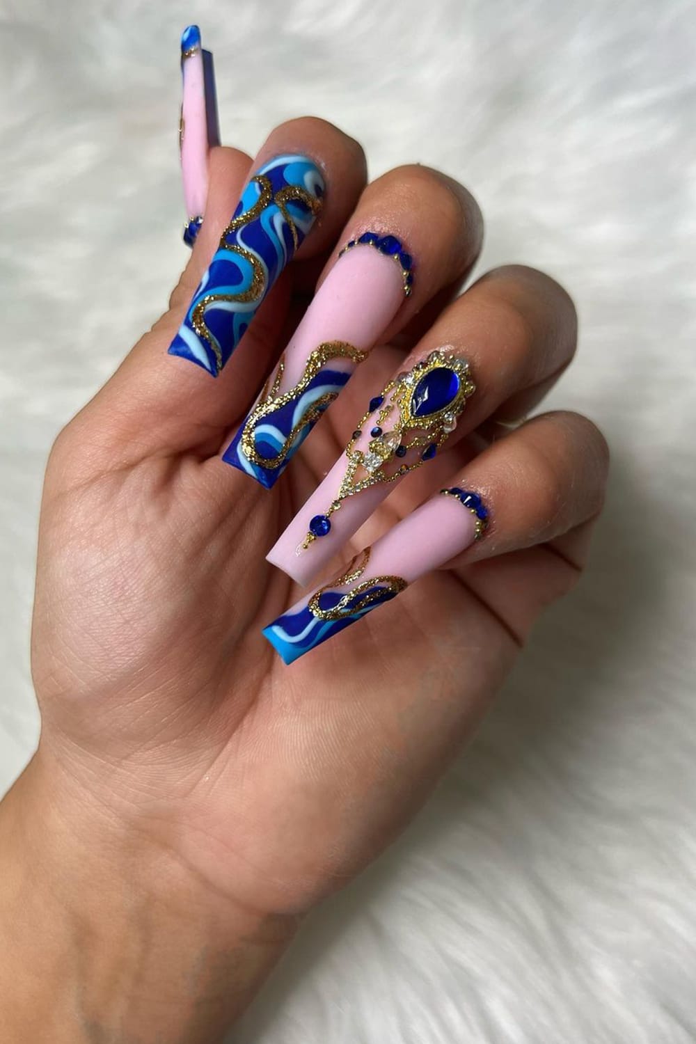 Luxurious blue birthday nails
