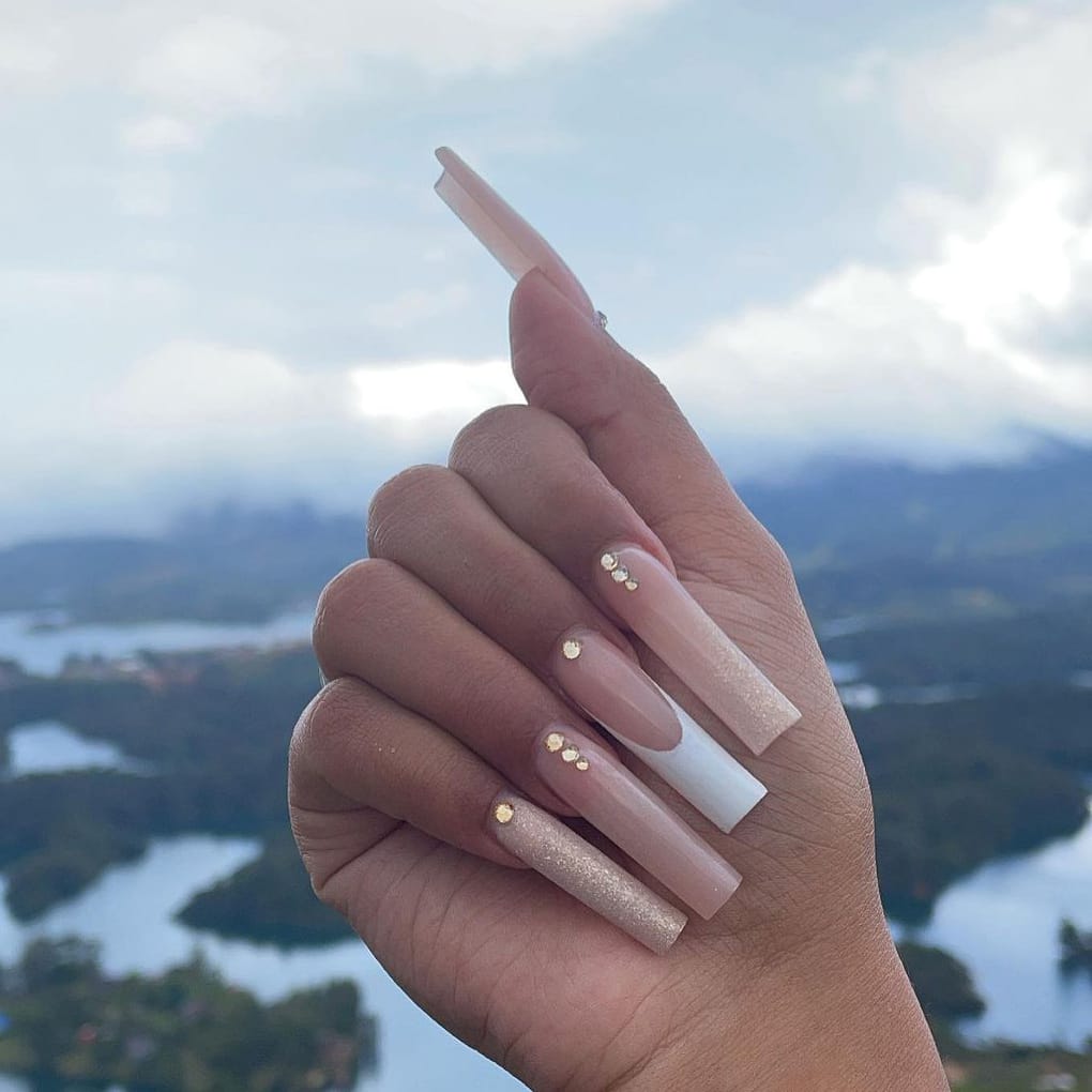 Nude birthday square long nails