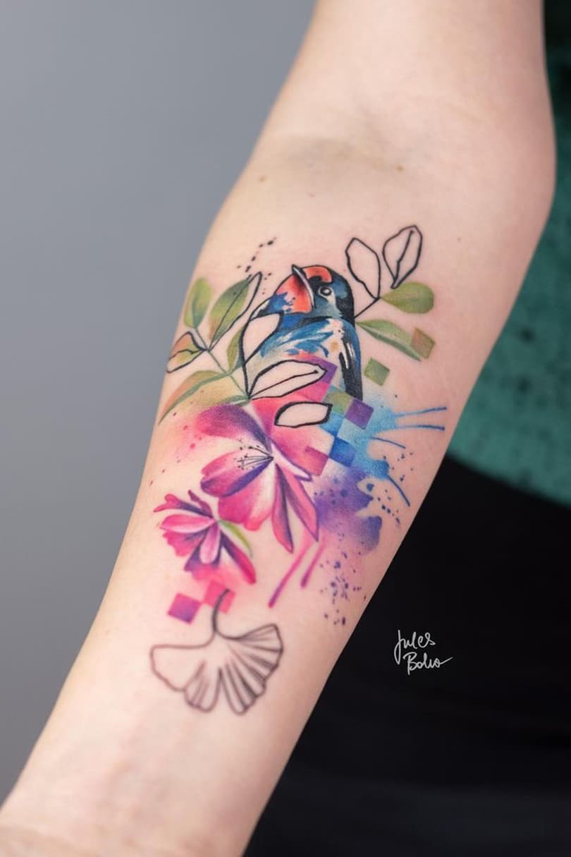 Pixel Watercolor Mix Tattoo