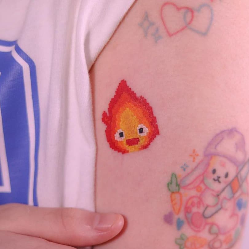 Pixel flame tattoo