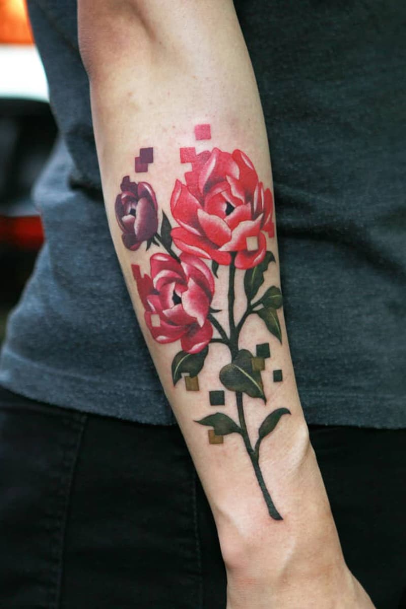 Pixel rose tattoo