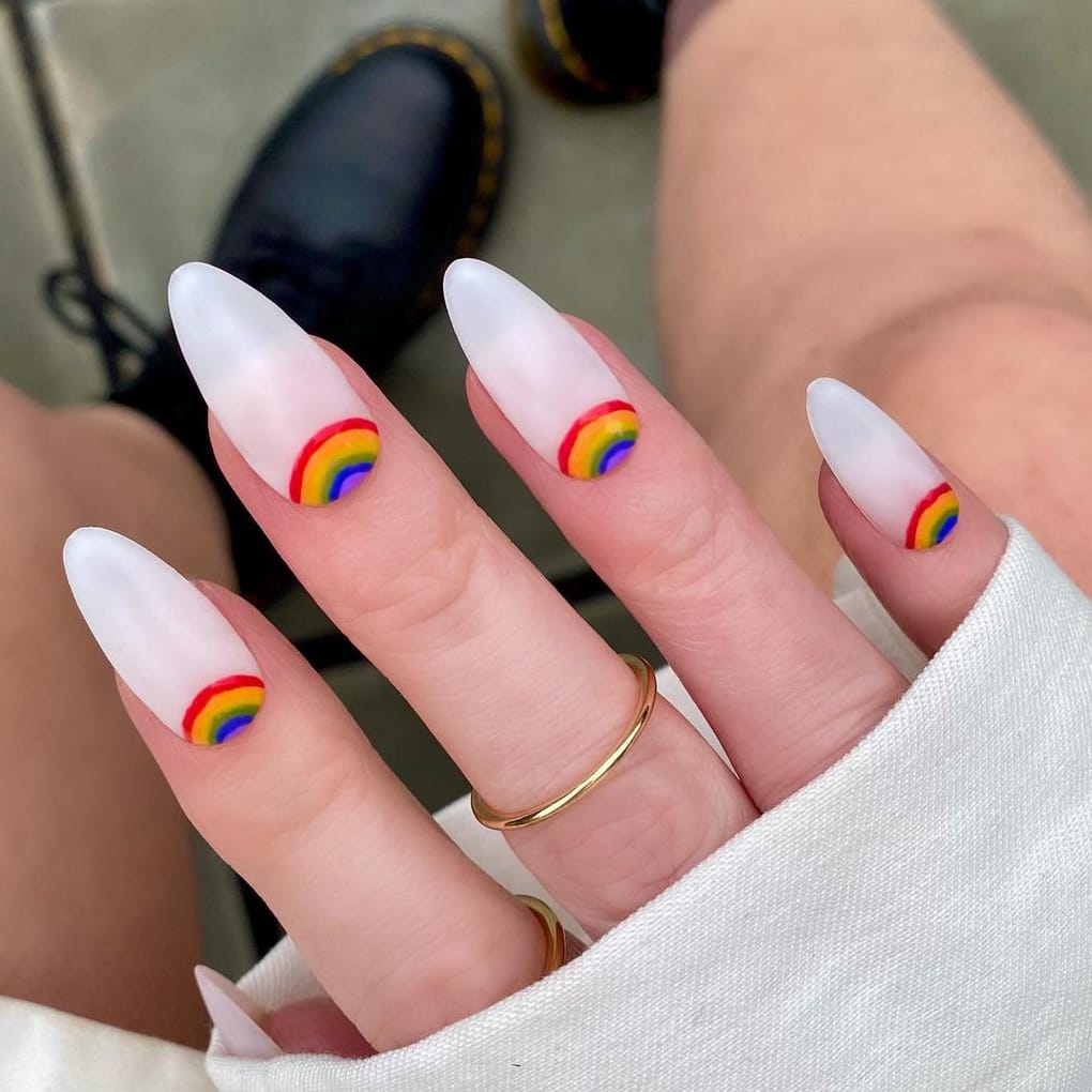 Rainbow cuff matte white nails