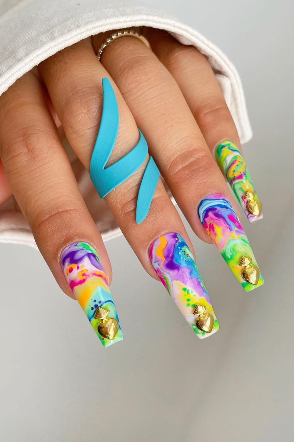 Rainbow watercolor birthday nails