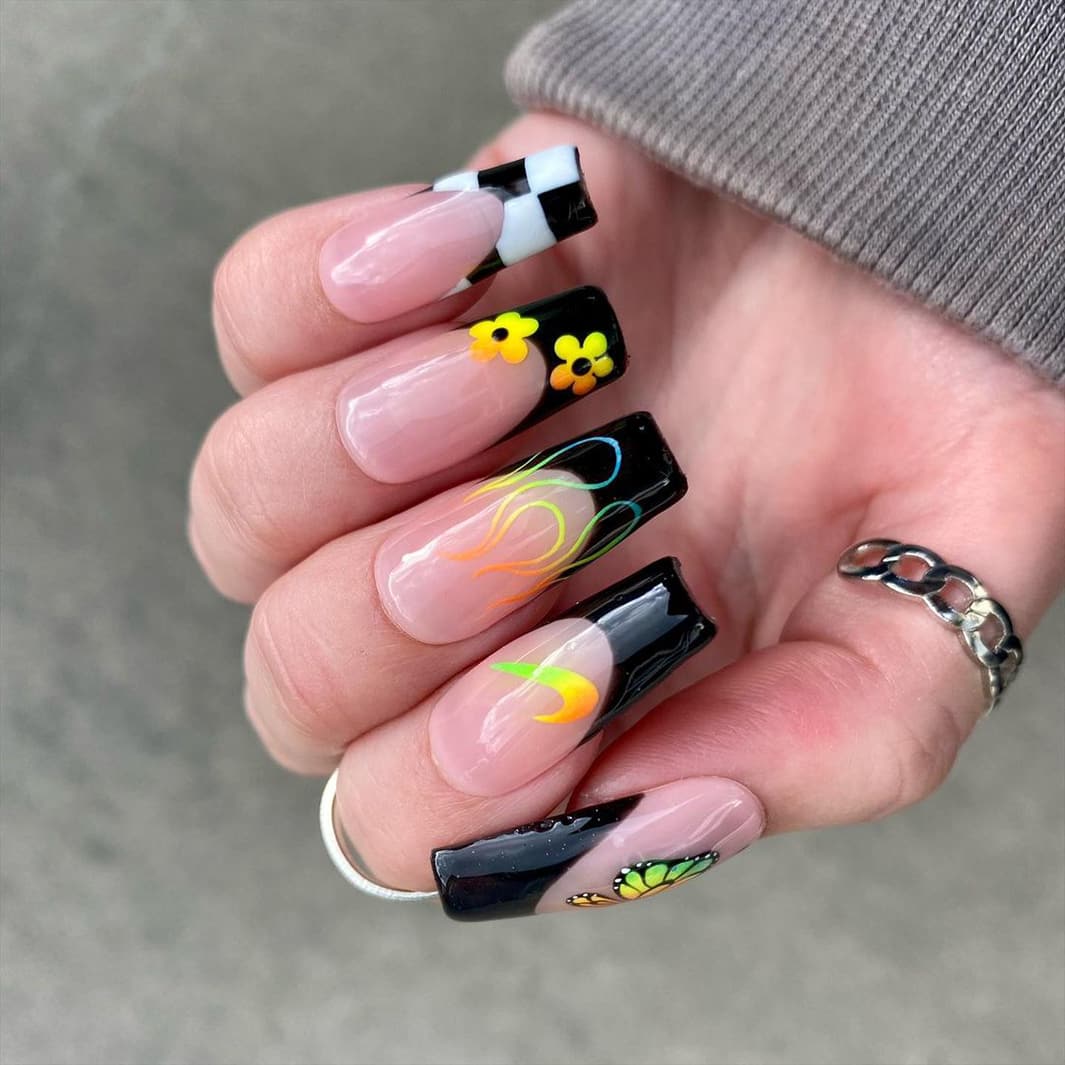 Square nails with colorful patterns