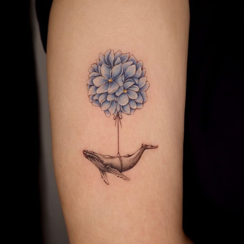 Whale flower balloon tattoo