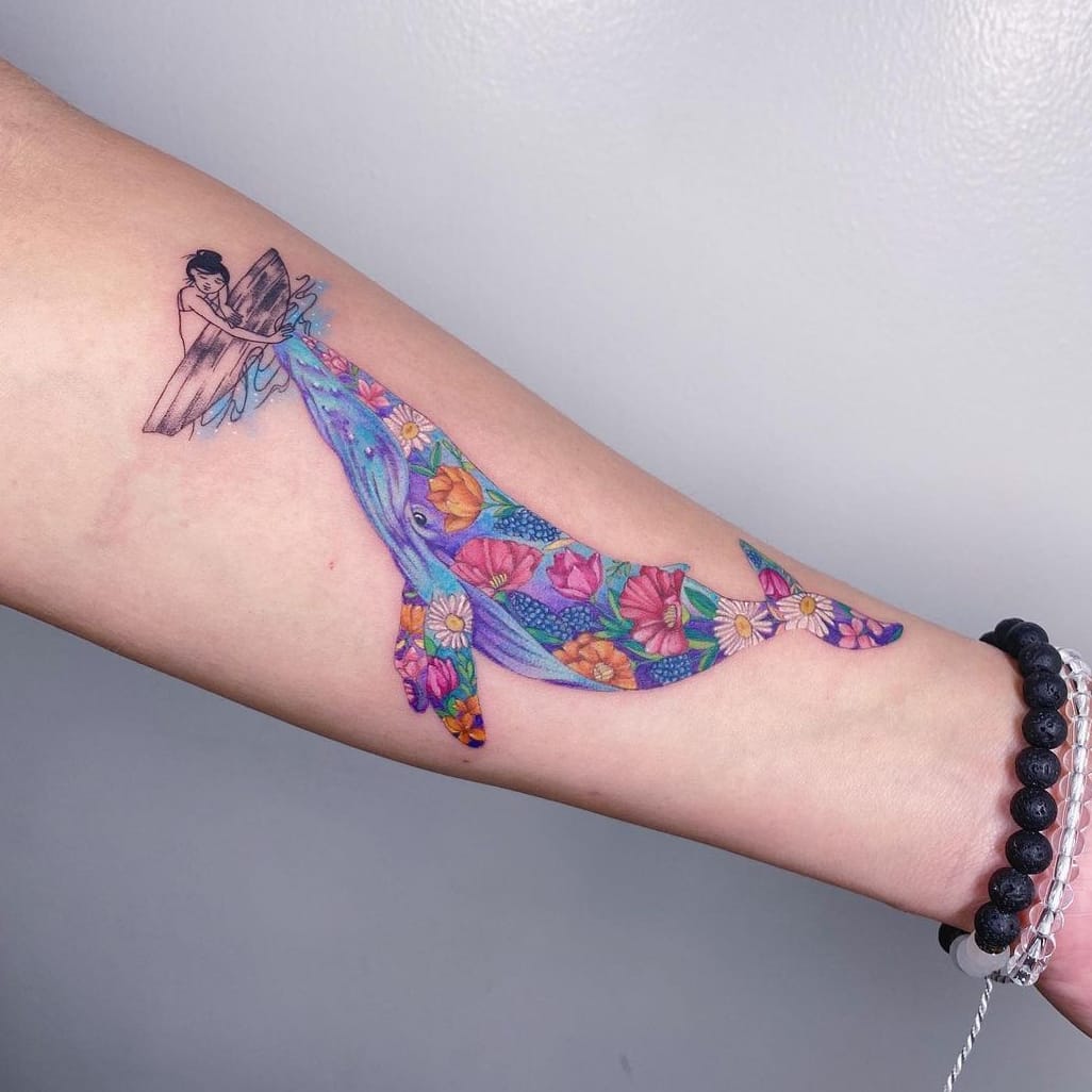 Whale flower tattoo