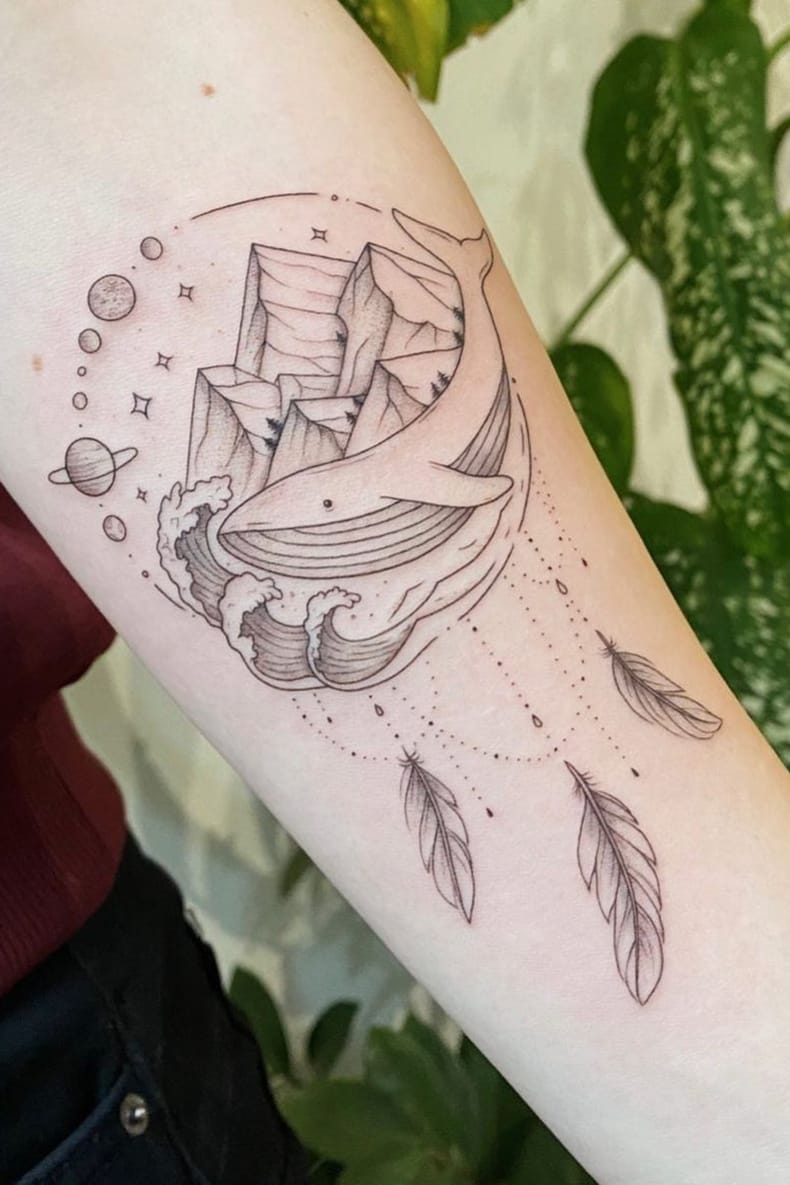 Whale mixed tattoo